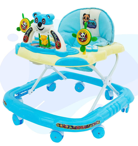 Panda 007 Smart Musical Round Toddler Baby Walker with Comfy 3-in-1 Height Adjustable with Light and Musical Toy Bar and Ultra Soft Seat for Kids (6 Month + Age) (Kids Walker) (Blue) - MRGTOYS