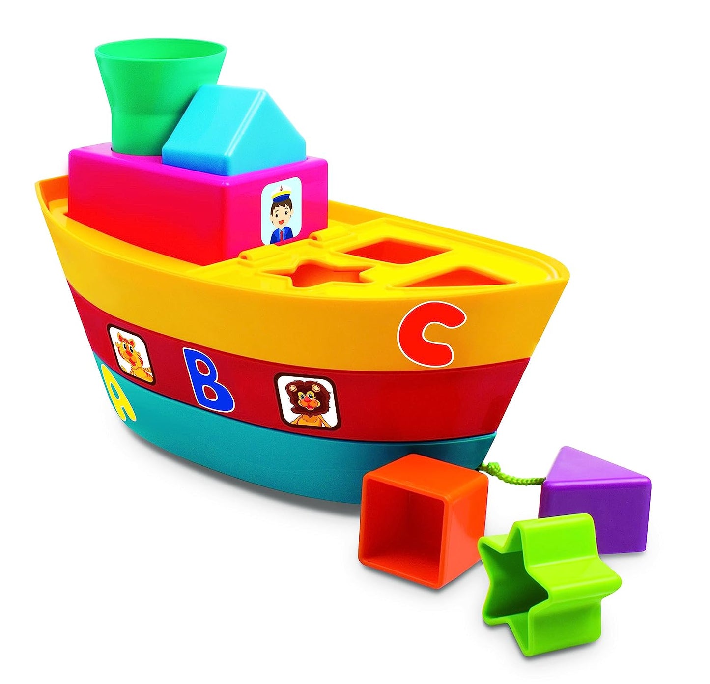 Giggles - Stack A Boat, 2 in 1 Pull Along Toy, Walking, Shape Sorting,Pretend Play, 18 Months & Above, Infant and Preschool Toys (Multicolor)