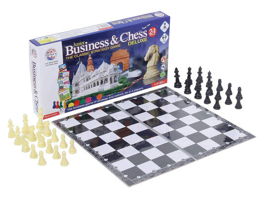 Ratna's 2 in 1 Business & Chess Junior Deluxe Board Game | Board Size: 11 Inches * 11 Inches for 7+ Years