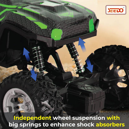 SEEDO Rechargeable Offroad 4x4 Strong Suspension Remote Control Monster Truck Toy Car for Kids, Anti Scratch RC Stunt Crawler Jeep with Light and Music, Gift for Boys Above 8 Years,Pack of 1, color may vary