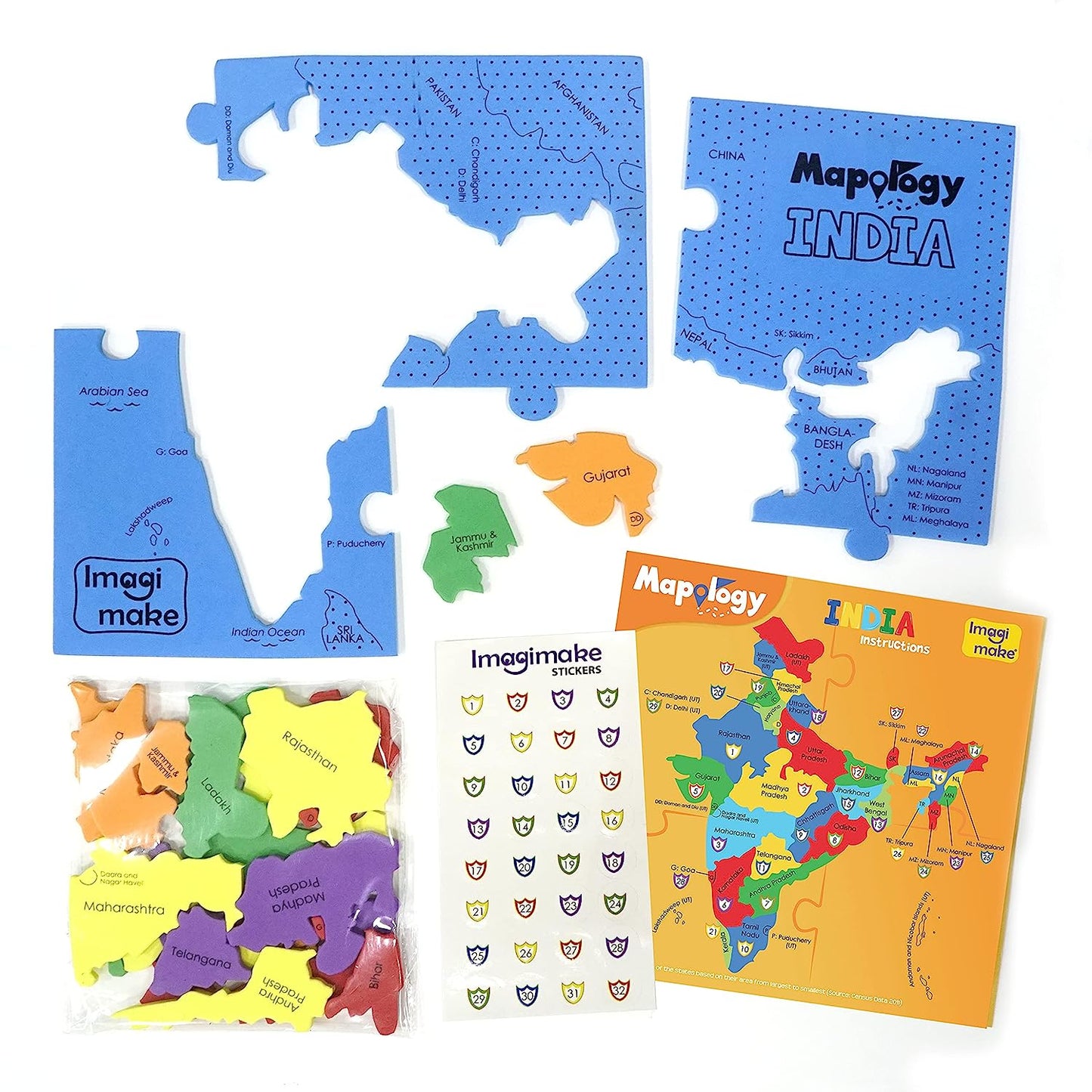 Imagimake Mapology India Map Puzzles - Geography for Kids - Learning & Educational Toys - Puzzles for Kids Ages 4-8 - Gift for 4, 5, 6, 7, 8 Year Old Boys & Girls