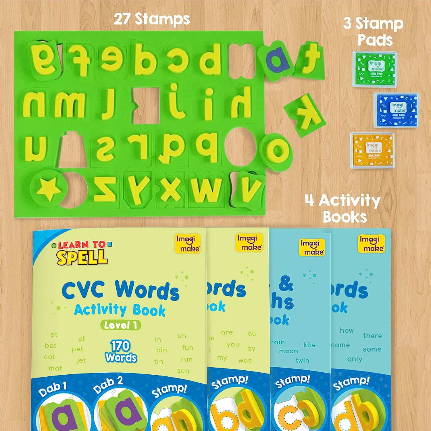 Imagimake Learn To Spell-Preschool Learning Activities-Includes Sight Words, CVC letters, Phonics Books for Beginners-Educational Toys for 3 Year Old-Montessori Toys for Toddlers for Age 3, 4, 5 Years