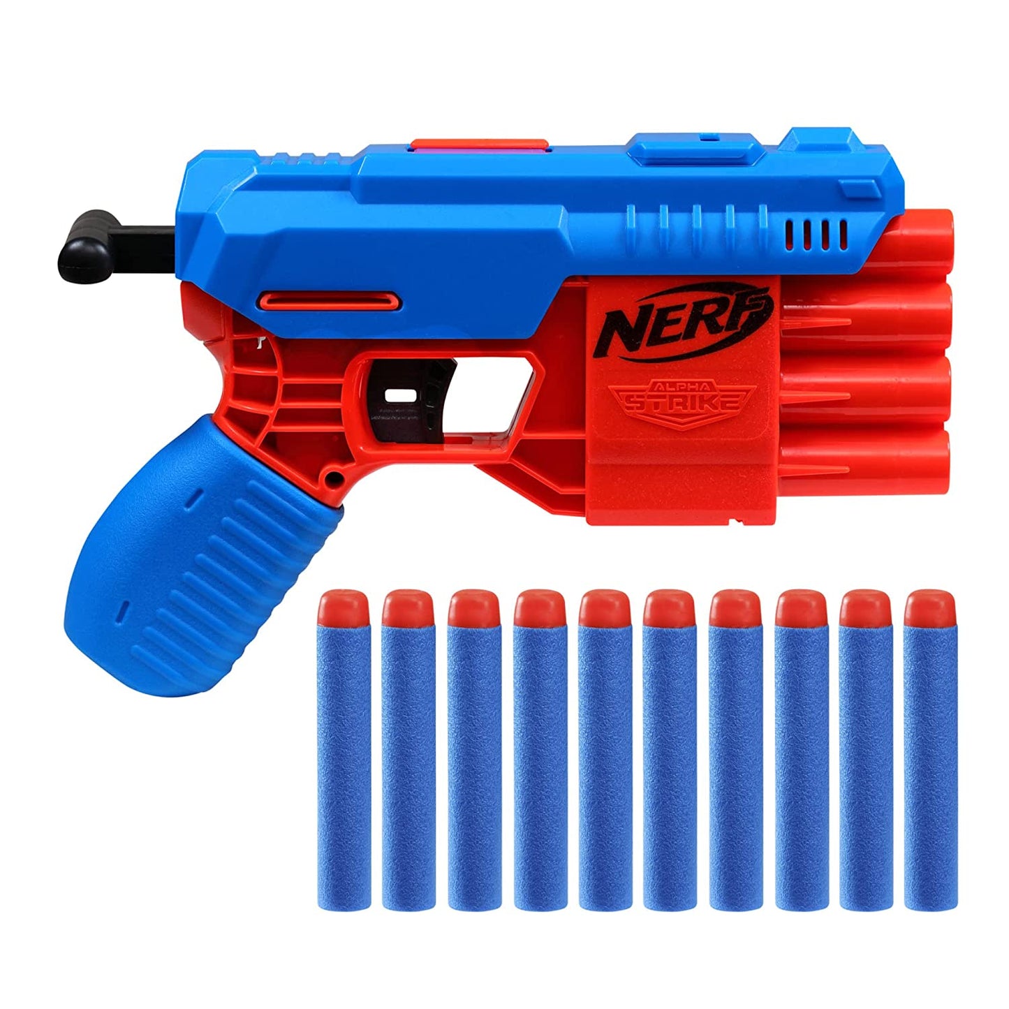 Nerf Alpha Strike Fang QS-4 Toy Blaster, 4-Dart Blasting Fire 4 Darts in a Row, 10 Official Nerf Elite Darts Easy Load-Prime-Fire, Toys for Kids, Teens, Adults, Boys and Girls, Outdoor Toys - MRGTOYS