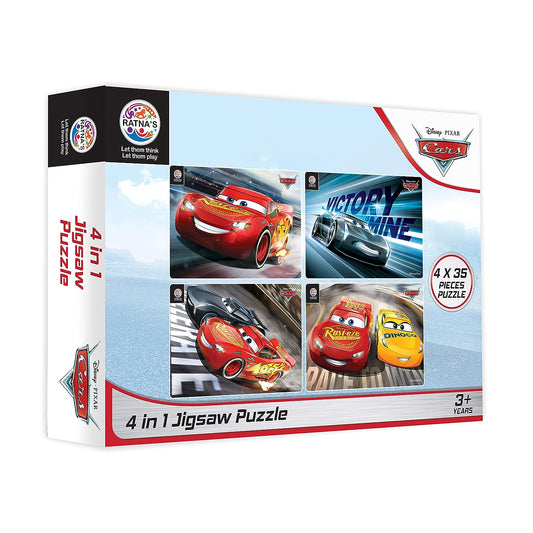 Ratna's 4 in 1 Disney Jigsaw Puzzle 140 Pieces for Kids. 4 Jigsaw Puzzles 35 Pieces Each (Cars)