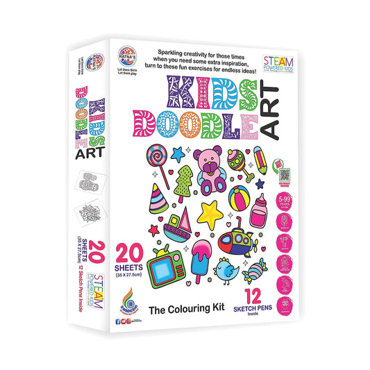 Ratna's Kids Doodle Art Colouring Kit Having 20 Sheets & 12 Sketch Pens | let The Child Learn with Fun Along with This Coloring kit