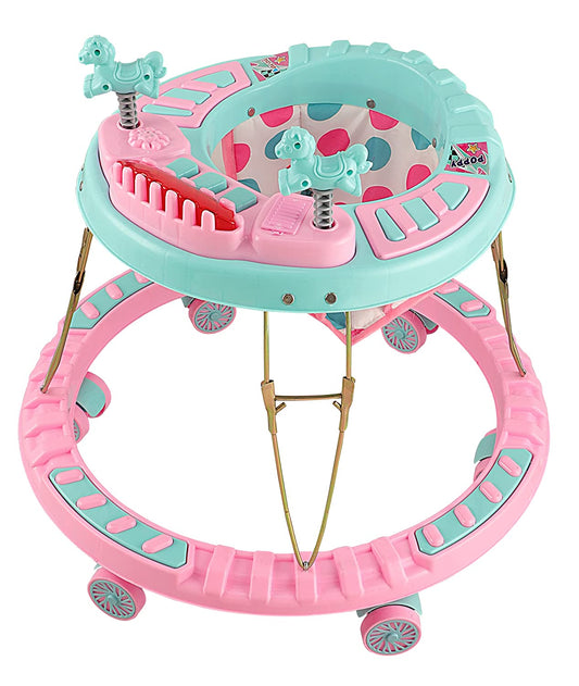 Poppy Round Kids Walker with Foldable, Cushion Seat | Activity Walker for Baby with Musical Toy Bar | Walker Baby 6-18 Months Boys Girls Pink - MRGTOYS