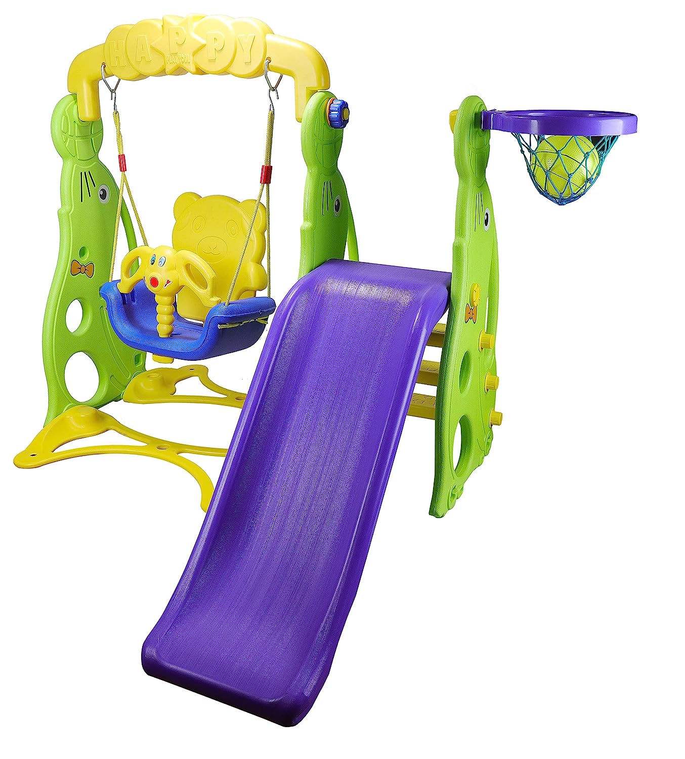 Slider for Kids Swing and Slide Combo along with 1 Basket Ball - 3 in 1 Multi Activity GYM Set Jumbo Slider Jhulla - Garden Sliding and Swing Combo for babies in Dolphin Shape for Outdoor and Indoor Use - Age Group 06 Month to 5 Years - MRGTOYS