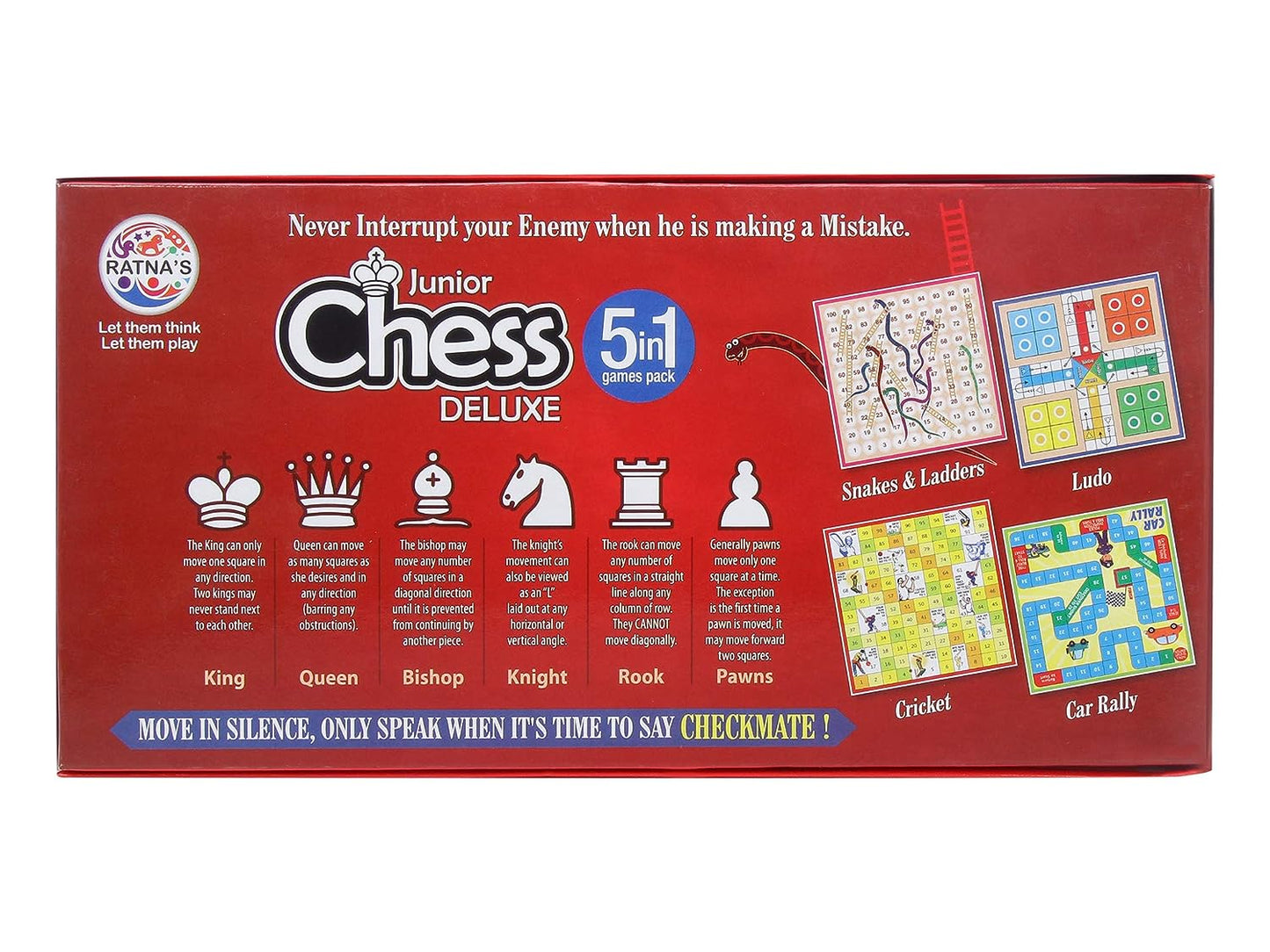 Ratnas Premium Quality 5 in 1 Chess Junior Deluxe|Brain Booster Board Game|Board Size: 11 Inches * 11 Inches Party & Fun Games Board Game