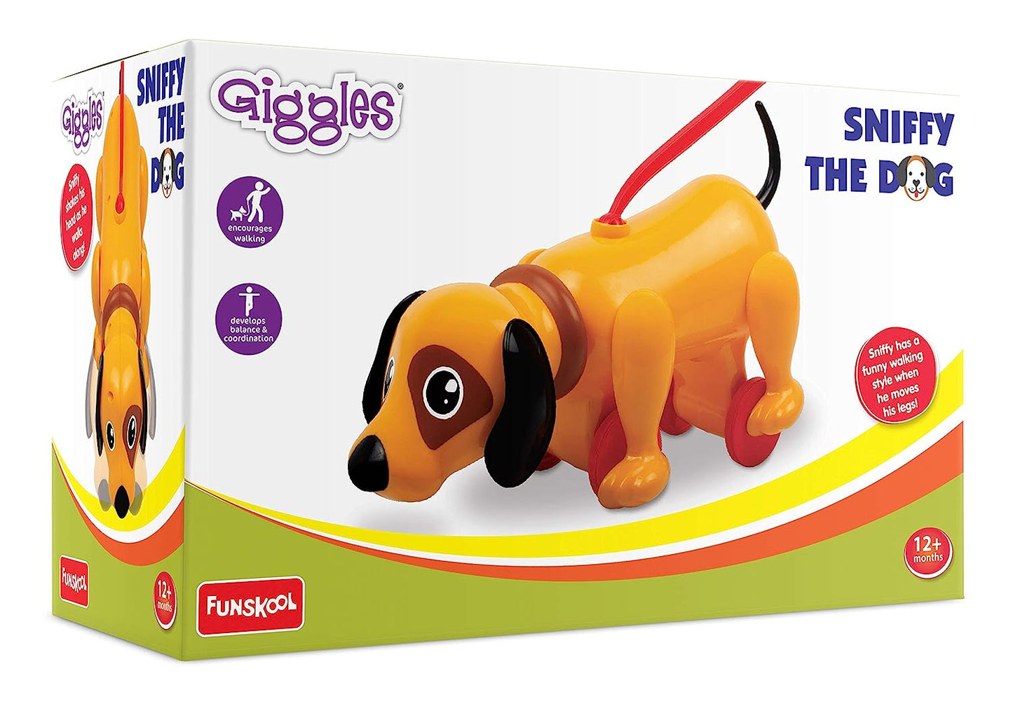 Giggles - Sniffy The Dog , Pull along toy , Head bobs,Tail wags,Encourages Walking , 12 months & above , Infant and Preschool Toys