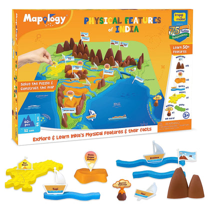 Imagimake Kid's Mapology - Physical Features of India Learn 50+ Geographical Features Like Mountains, Rivers, Plateaus Educational Toy and Learning Aid Puzzles for Age 5 Years+,Color Multi  (GAMES)