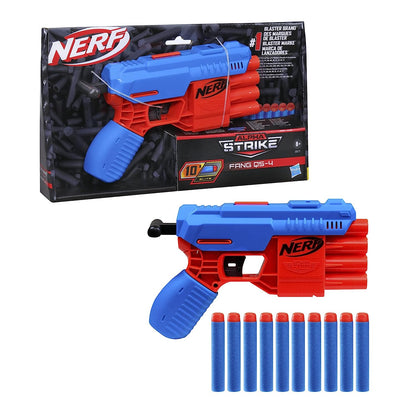 Nerf Alpha Strike Fang QS-4 Toy Blaster, 4-Dart Blasting Fire 4 Darts in a Row, 10 Official Nerf Elite Darts Easy Load-Prime-Fire, Toys for Kids, Teens, Adults, Boys and Girls, Outdoor Toys - MRGTOYS