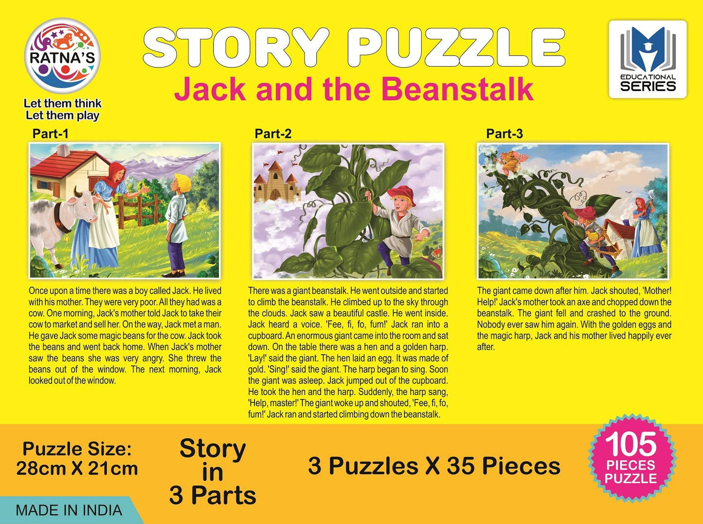 RATNA'S Story Jigsaw Puzzle Jack & The Beanstalk 105 Pieces Puzzle(35 Pieces x 3 Puzzles)