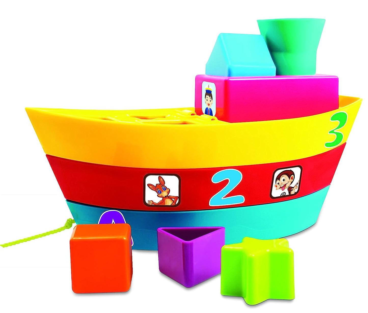 Giggles - Stack A Boat, 2 in 1 Pull Along Toy, Walking, Shape Sorting,Pretend Play, 18 Months & Above, Infant and Preschool Toys (Multicolor)