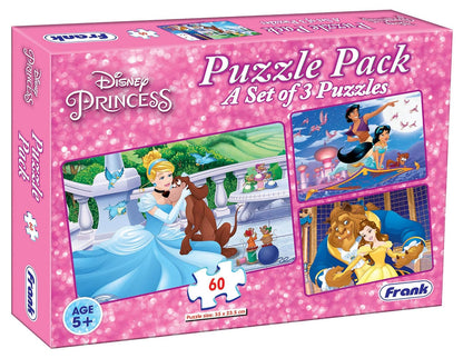 Frank Disney Princess Puzzles - 60 Pieces 3 in 1 Jigsaw Puzzle Pack for Kids for Age 5 Years Old and Above