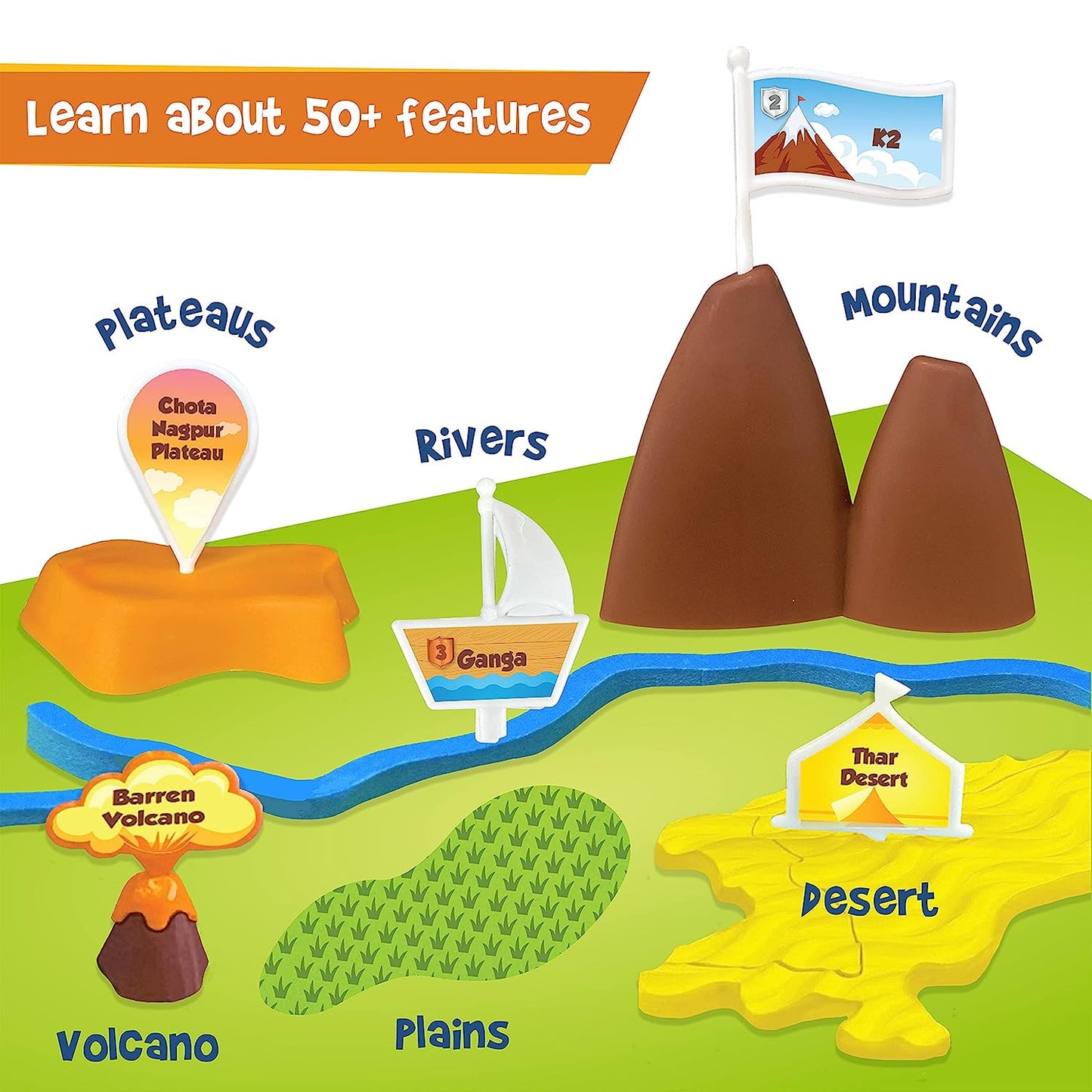 Imagimake Kid's Mapology - Physical Features of India Learn 50+ Geographical Features Like Mountains, Rivers, Plateaus Educational Toy and Learning Aid Puzzles for Age 5 Years+,Color Multi  (GAMES)