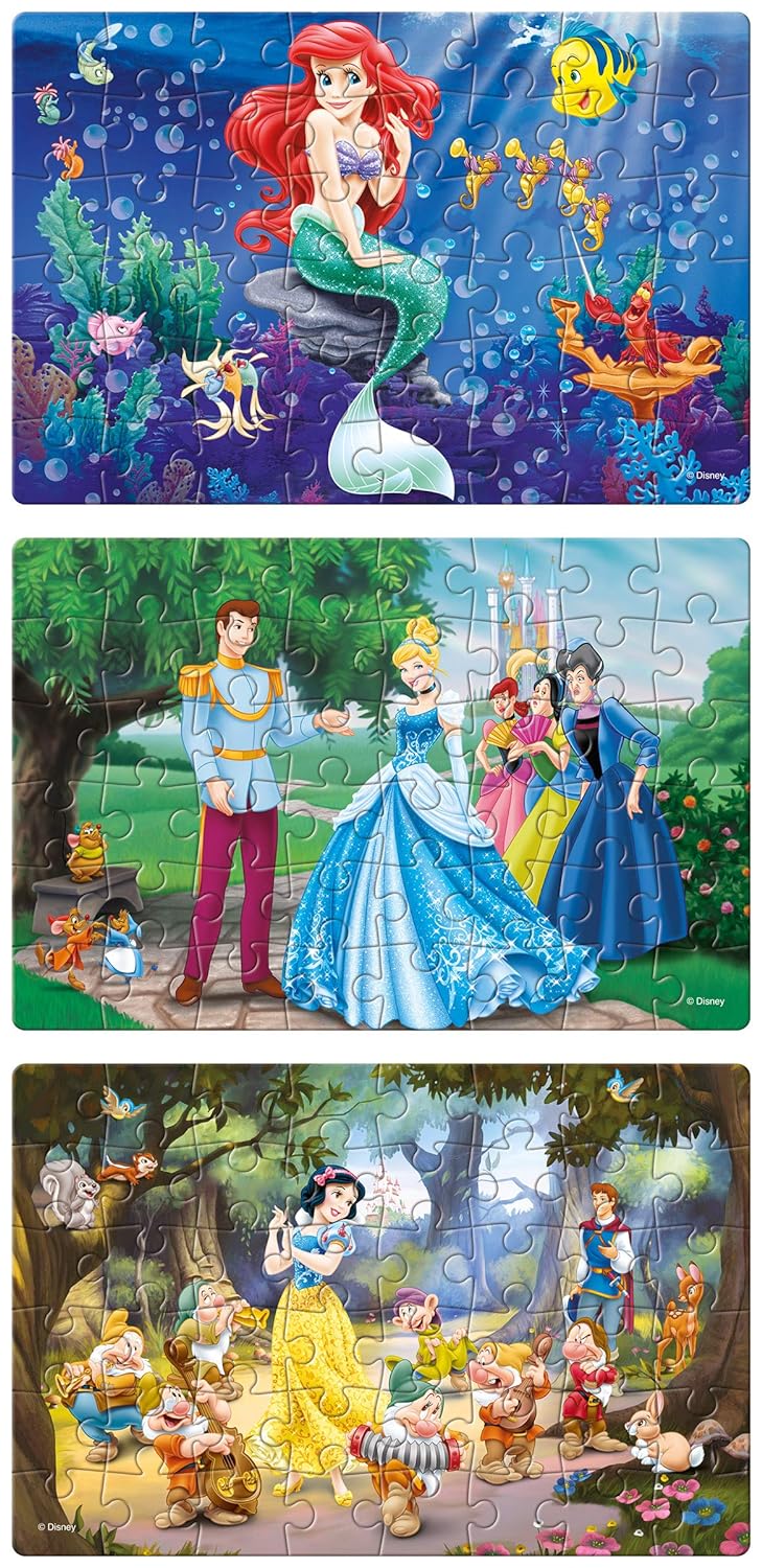 Frank Disney Princess Puzzles - 48 Pieces 3 in 1 Jigsaw Puzzles for Kids for Age 5 Years Old and Above