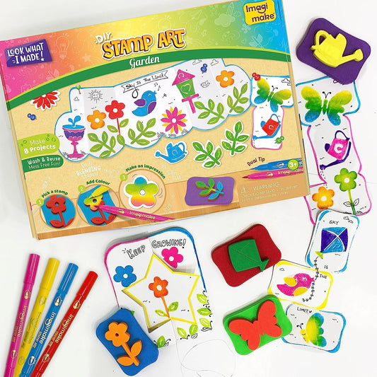 Imagimake Stamp Art - Garden - Coloring & Stamping Set - for Girls & Boys 3 Years +, Multicolour