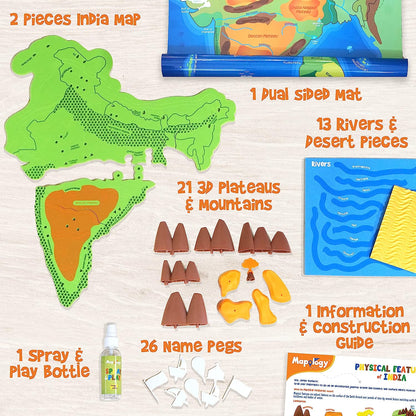 Imagimake Kid's Mapology - Physical Features of India Learn 50+ Geographical Features Like Mountains, Rivers, Plateaus Educational Toy and Learning Aid Puzzles for Age 5 Years+,Color Multi  (GAMES)