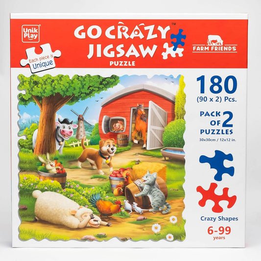 Unik Play Go Crazy Jigsaw Puzzle for Kids and Adults | Attractive Cartoon Print Puzzle with 2 Puzzle Trays for Age 6 to 99 Years-90 Pcs-(Farm Friends)