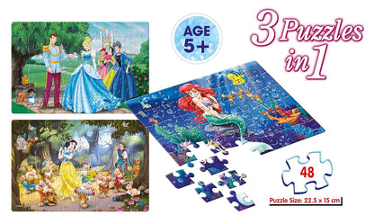 Frank Disney Princess Puzzles - 48 Pieces 3 in 1 Jigsaw Puzzles for Kids for Age 5 Years Old and Above