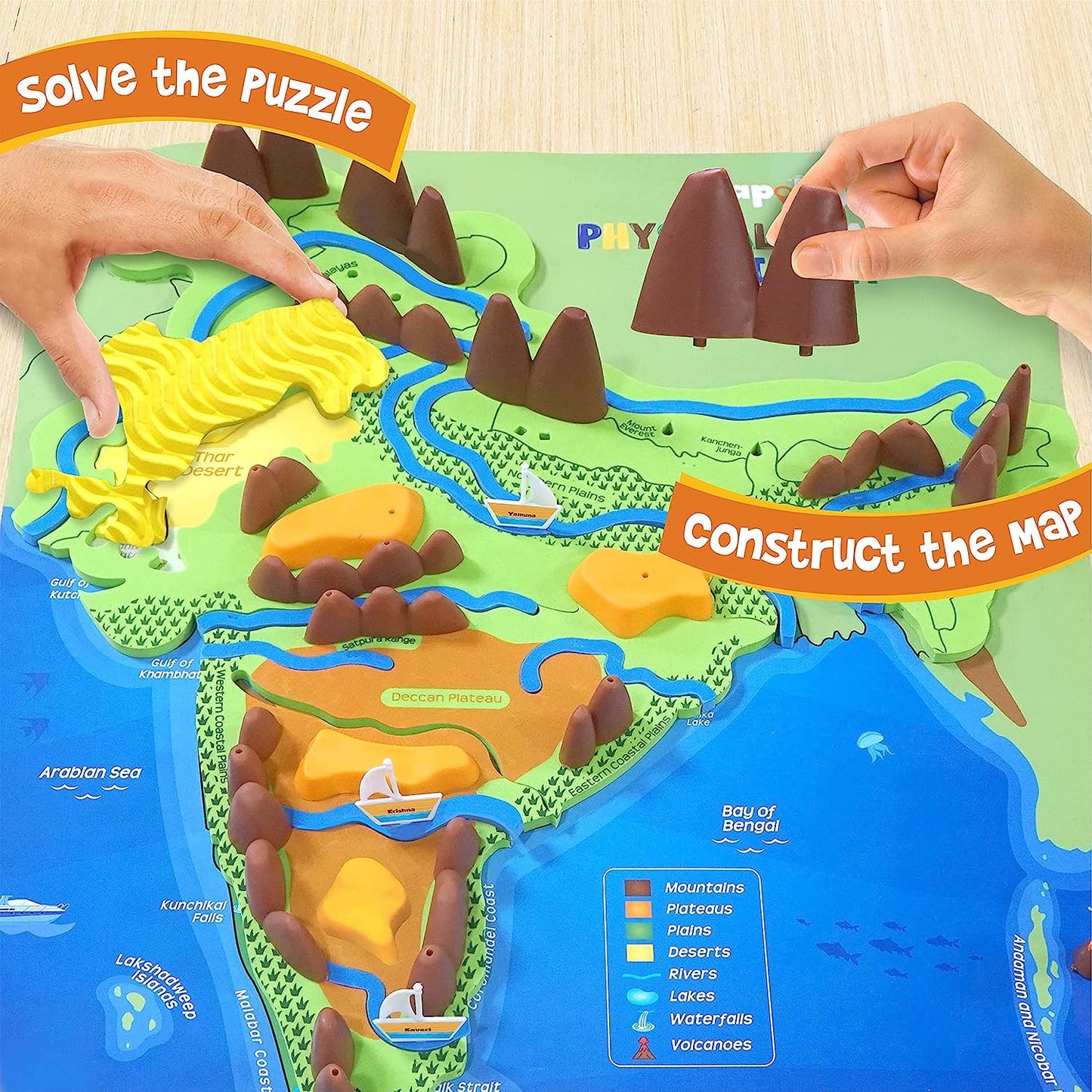 Imagimake Kid's Mapology - Physical Features of India Learn 50+ Geographical Features Like Mountains, Rivers, Plateaus Educational Toy and Learning Aid Puzzles for Age 5 Years+,Color Multi  (GAMES)