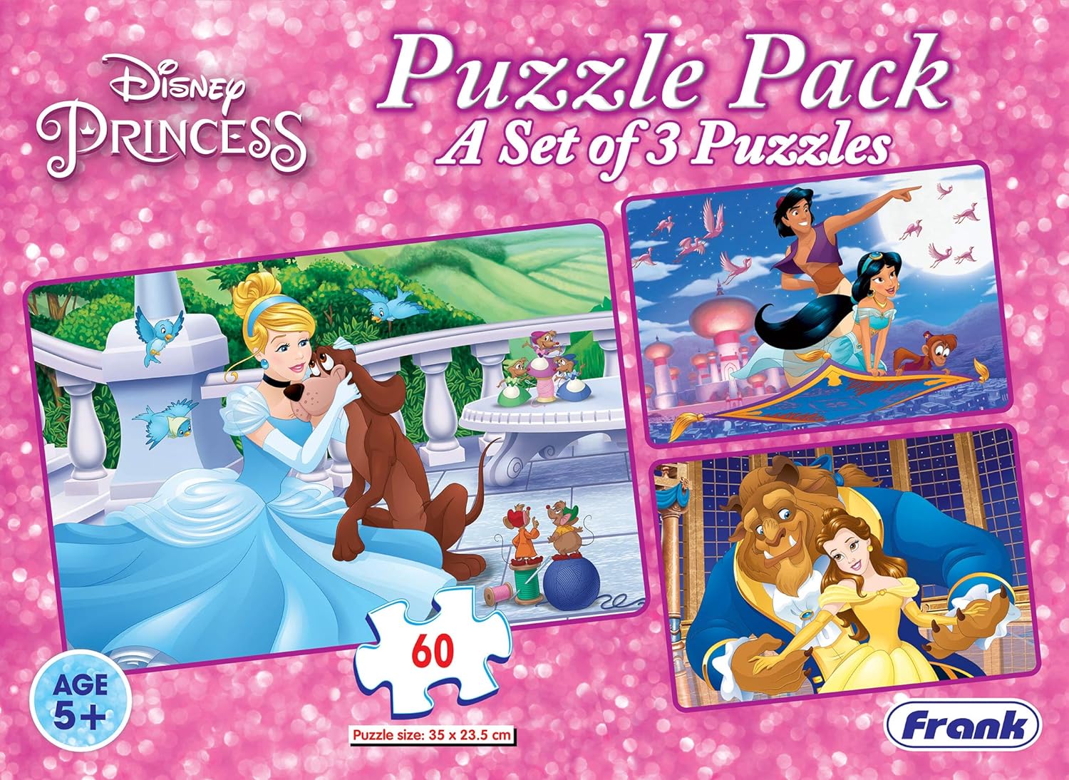 Frank Disney Princess Puzzles - 60 Pieces 3 in 1 Jigsaw Puzzle Pack for Kids for Age 5 Years Old and Above