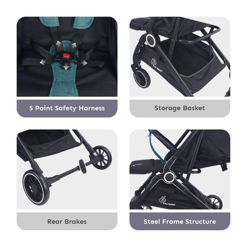 R For Rabbit Pocket Air Baby Stroller Is Built With High-quality Material And Comes With A 5-point Safety Harness For Your Baby’s Secure, Sturdy, And Safe Strolls