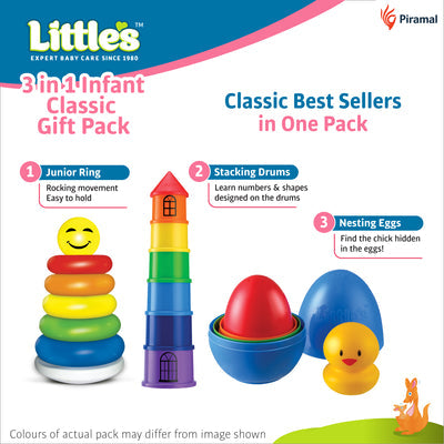 Little's 3 in 1 Infant Classic Gift Pack I Activity & Learning Toys for Babies I Multicolour I Infant & Preschool Toys I Develops fine motor skills & reasoning skills | 5 months and above