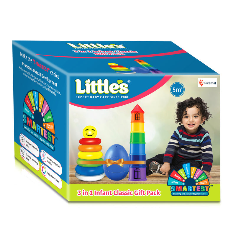 Little's 3 in 1 Infant Classic Gift Pack I Activity & Learning Toys for Babies I Multicolour I Infant & Preschool Toys I Develops fine motor skills & reasoning skills | 5 months and above