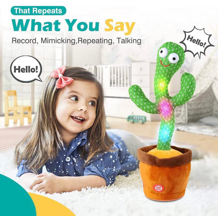 Dancing and Singing Cactus Toy Talking Singing Wriggle Children Baby Plush Electronic Toys Voice Recording Repeats What You Say LED Lights