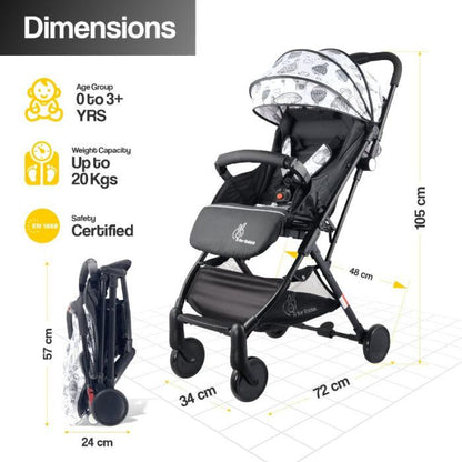 Pocket Stroller Lite - One Hand Fold, Multi Recline, Light Weight, Travel Friendly, Adjustable Canopy, Steel Frame, Link Brake, 0-3 Years
