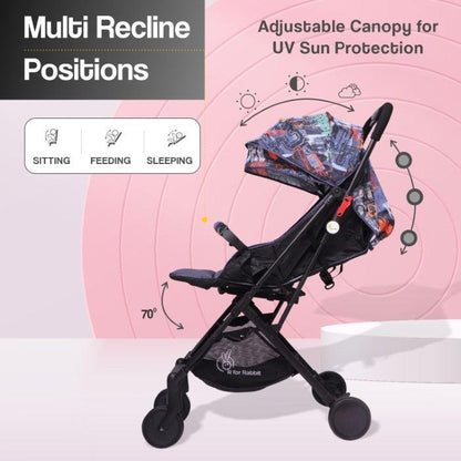 Pocket Stroller Lite - One Hand Fold, Multi Recline, Light Weight, Travel Friendly, Adjustable Canopy, Steel Frame, Link Brake, 0-3 Years
